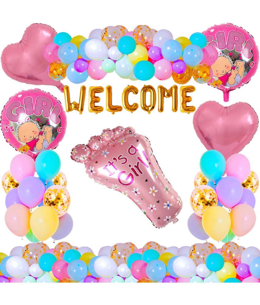     			CRAZYKART Baby Foot Theme Welcome Baby Birthday Decoration Items For Girls Party Decoration Kit Balloon Combo Pack Of 36 Pcs Pink