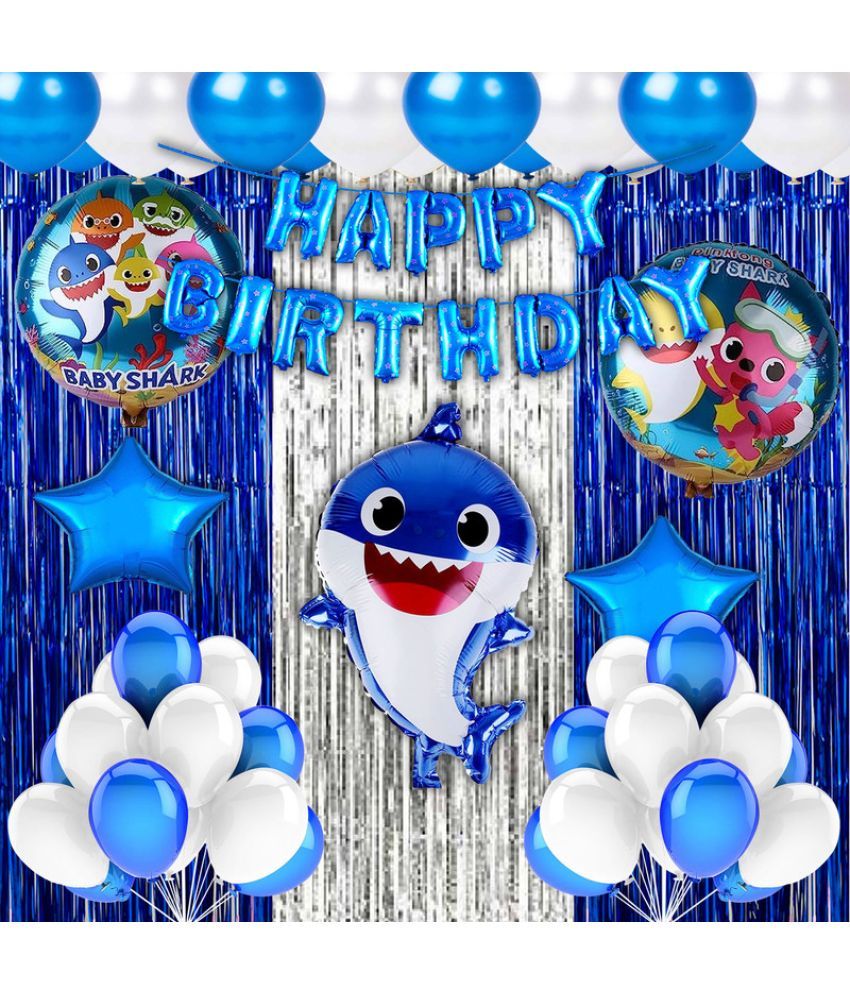     			CRAZYKART Baby Shark Theme  Birthday Decoration Items For Boys Party Decoration Kit Balloon Combo Pack Of 39 Pcs Blue