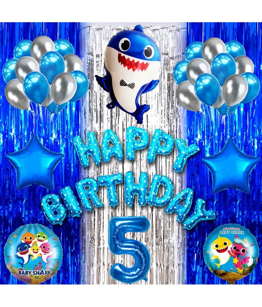     			CRAZYKART Baby Shark Theme Fifth 5th Birthday Decoration Items For Boys Party Decoration Kit Balloon Combo Pack Of 40 Pcs Blue