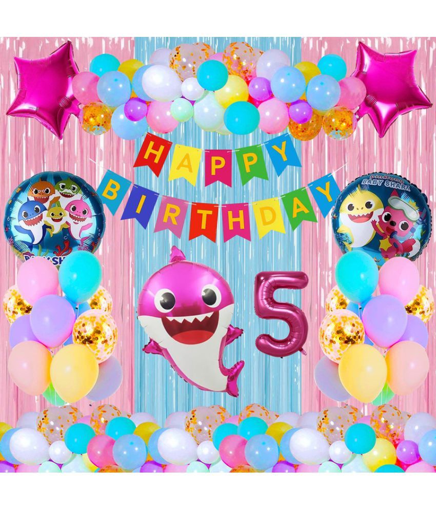     			CRAZYKART Baby Shark Theme Fifth 5th Birthday Decoration Items For Girls Party Decoration Kit Balloon Combo Pack Of 40 Pcs Pink