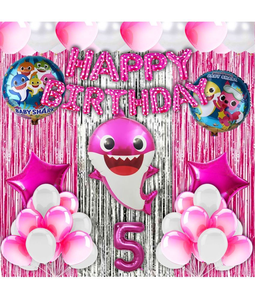     			CRAZYKART Baby Shark Theme Fifth 5th Birthday Decoration Items For Girls Party Decoration Kit Balloon Combo Pack Of 40 Pcs Pink