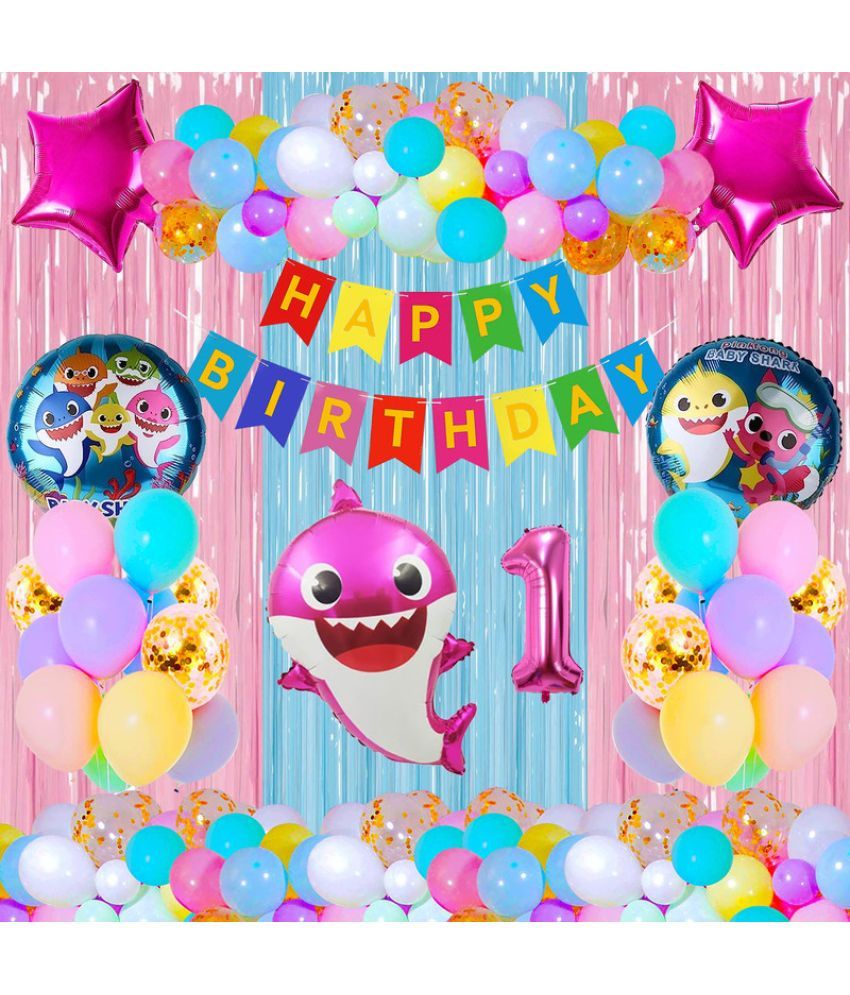     			CRAZYKART Baby Shark Theme First 1st Birthday Decoration Items For Girls Party Decoration Kit Balloon Combo Pack Of 40 Pcs Pink