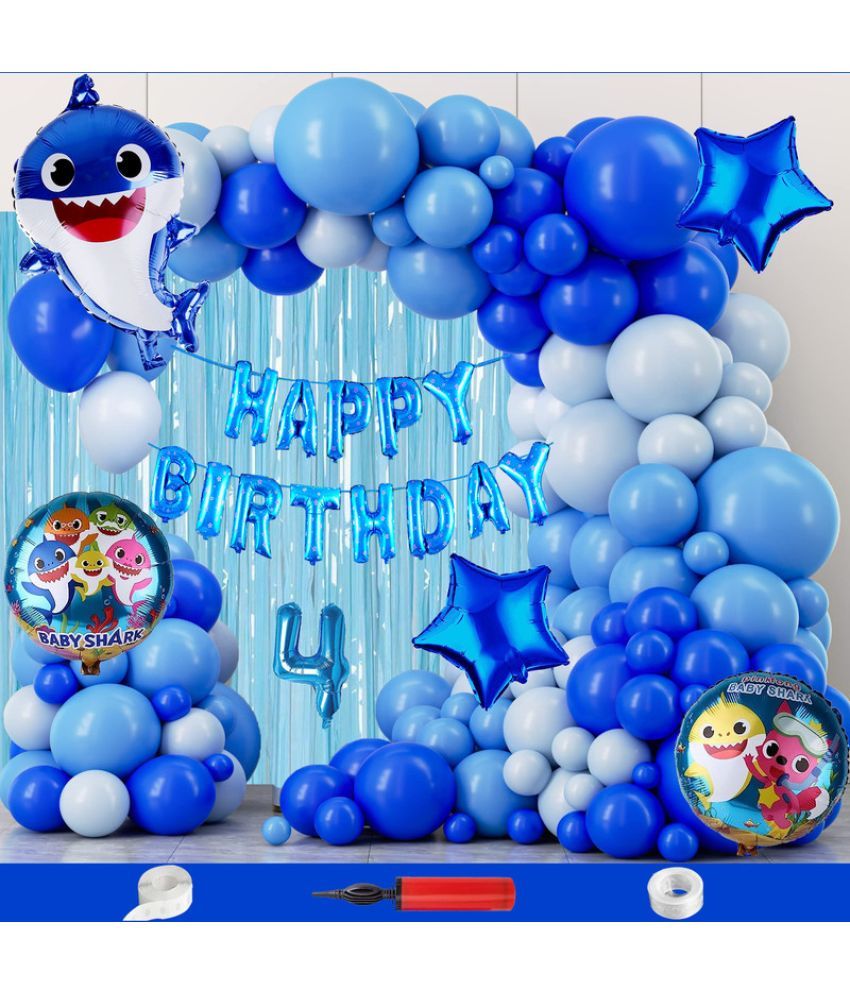     			CRAZYKART Baby Shark Theme Fourth 4th Birthday Decoration Items For Boys Party Decoration Kit Balloon Combo Pack Of 112 Pcs Blue