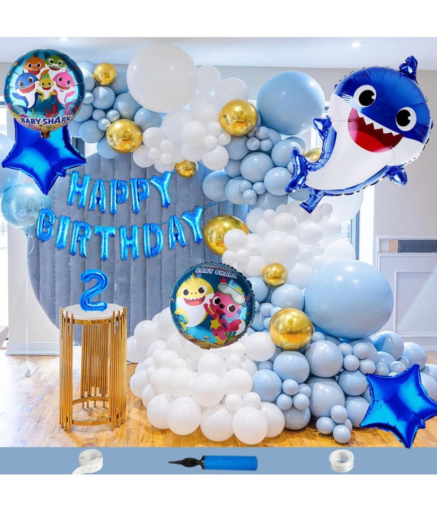     			CRAZYKART Baby Shark Theme Second 2nd Birthday Decoration Items For Boys Party Decoration Kit Balloon Combo Pack Of 135 Pcs Blue