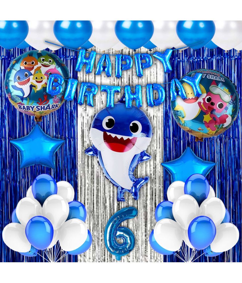     			CRAZYKART Baby Shark Theme Sixth 6th Birthday Decoration Items For Boys Party Decoration Kit Balloon Combo Pack Of 40 Pcs Blue