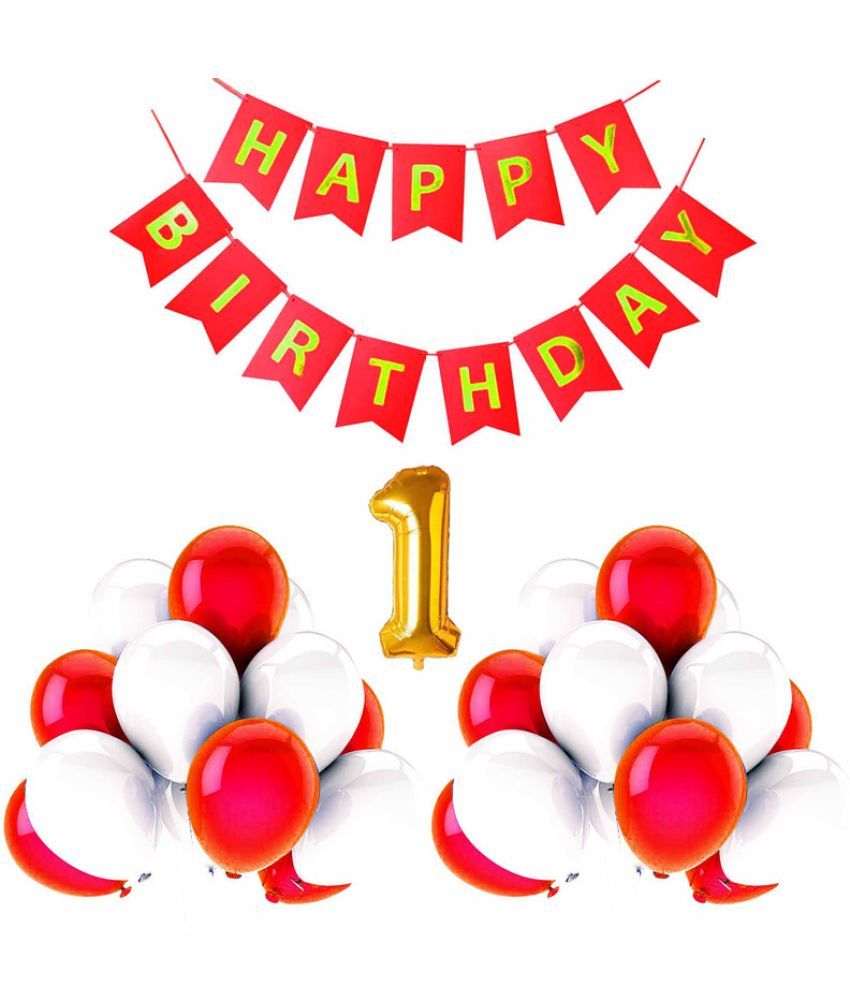     			CRAZYKART Balloon & Banner Theme First 1st Birthday Decoration Items For Girls Party Decoration Kit Balloon Combo Pack Of 32 Pcs Red