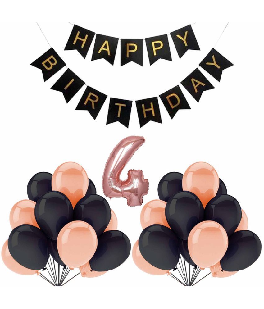     			CRAZYKART Balloon & Banner Theme Fourth 4th Birthday Decoration Items For Girls Party Decoration Kit Balloon Combo Pack Of 32 Pcs Rose Gold