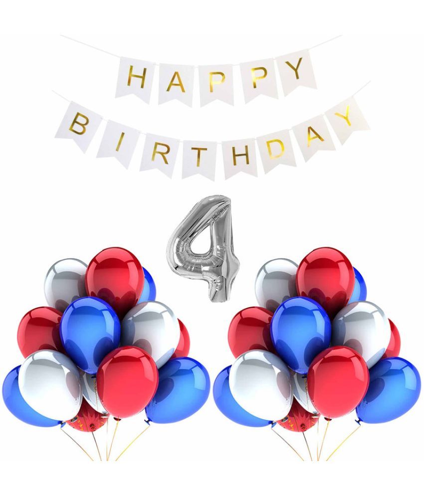     			CRAZYKART Balloon & Banner Theme Fourth 4th Birthday Decoration Items For Boys Party Decoration Kit Balloon Combo Pack Of 32 Pcs Multicolor