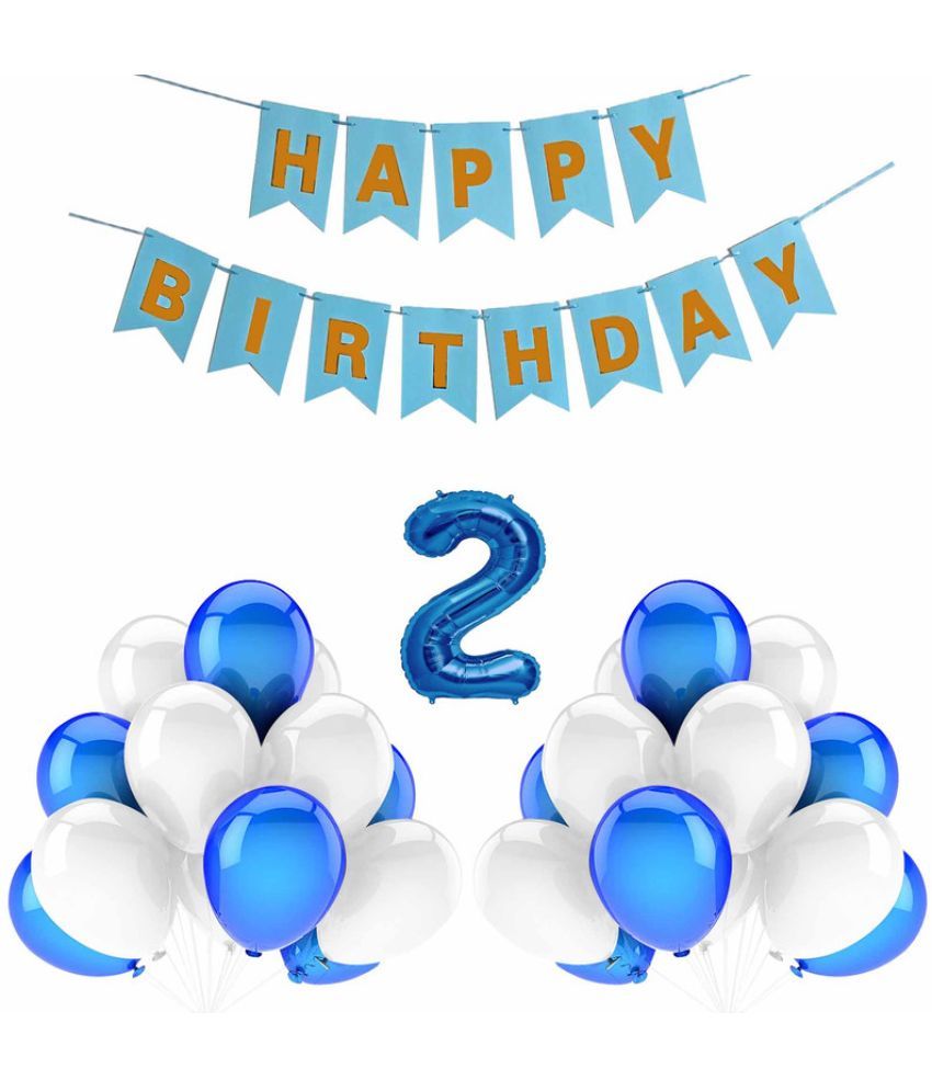     			CRAZYKART Balloon & Banner Theme Second 2nd Birthday Decoration Items For Boys Party Decoration Kit Balloon Combo Pack Of 32 Pcs Blue