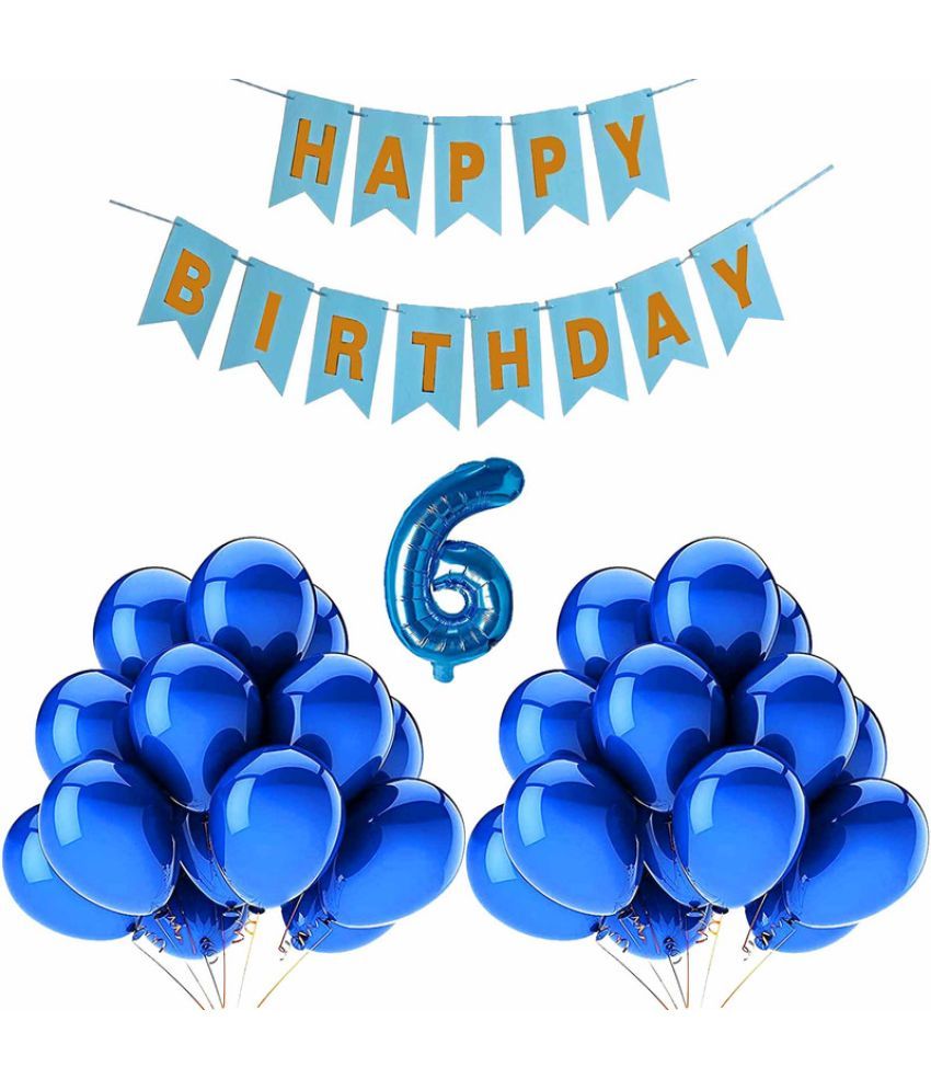     			CRAZYKART Balloon & Banner Theme Sixth 6th Birthday Decoration Items For Boys Party Decoration Kit Balloon Combo Pack Of 32 Pcs Blue