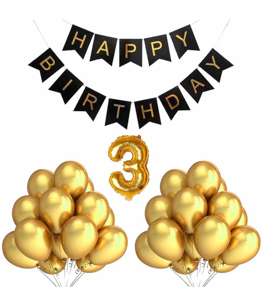     			CRAZYKART Balloon & Banner Theme Third 3rd Birthday Decoration Items For Boys Party Decoration Kit Balloon Combo Pack Of 32 Pcs Gold