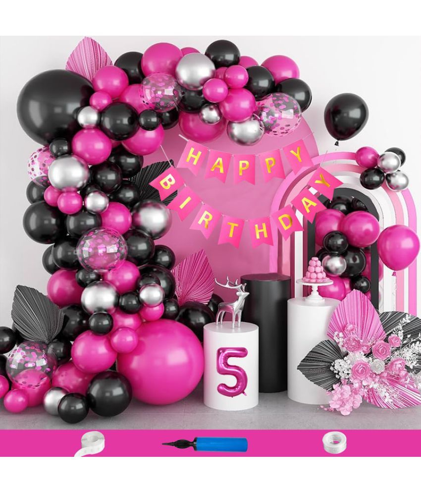     			CRAZYKART Balloon Theme Fifth 5th Birthday Decoration Items For Girls Party Decoration Kit Balloon Combo Pack Of 85 Pcs Pink