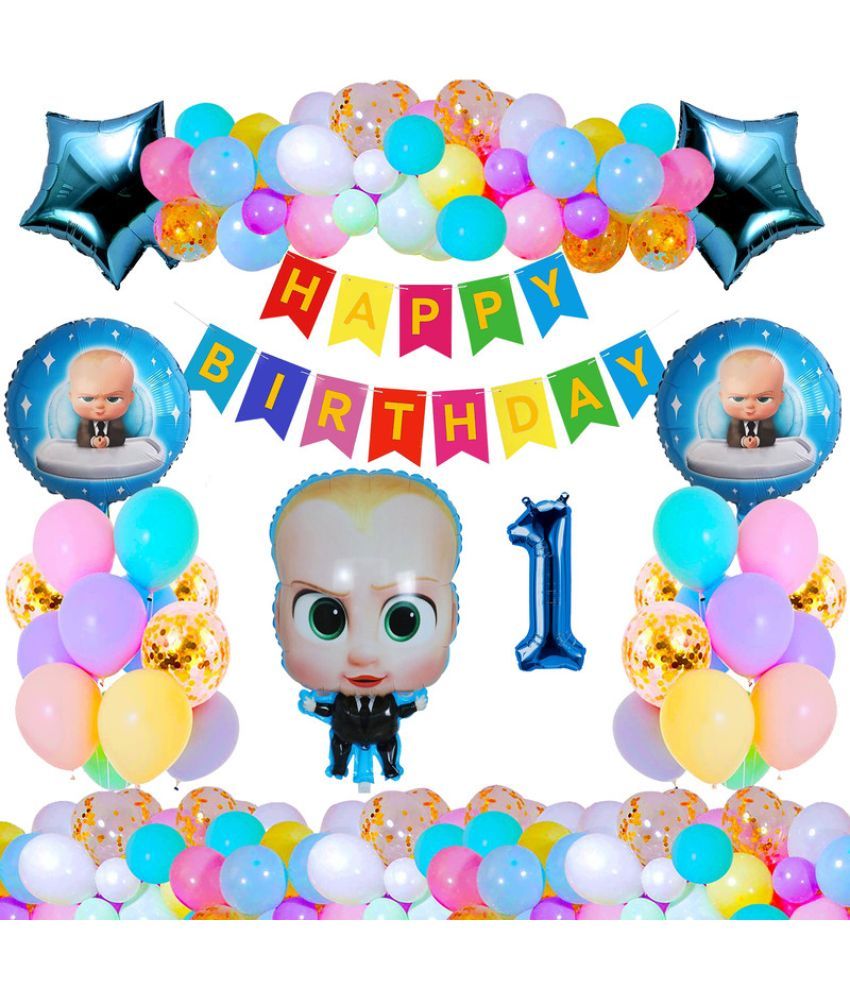     			CRAZYKART Boss Baby Theme First 1st Birthday Decoration Items For Boys Party Decoration Kit Balloon Combo Pack Of 37 Pcs Blue