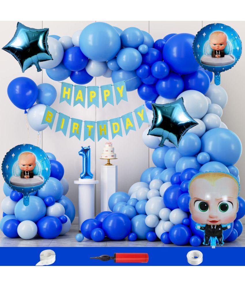     			CRAZYKART Boss Baby Theme First 1st Birthday Decoration Items For Boys Party Decoration Kit Balloon Combo Pack Of 110 Pcs Blue