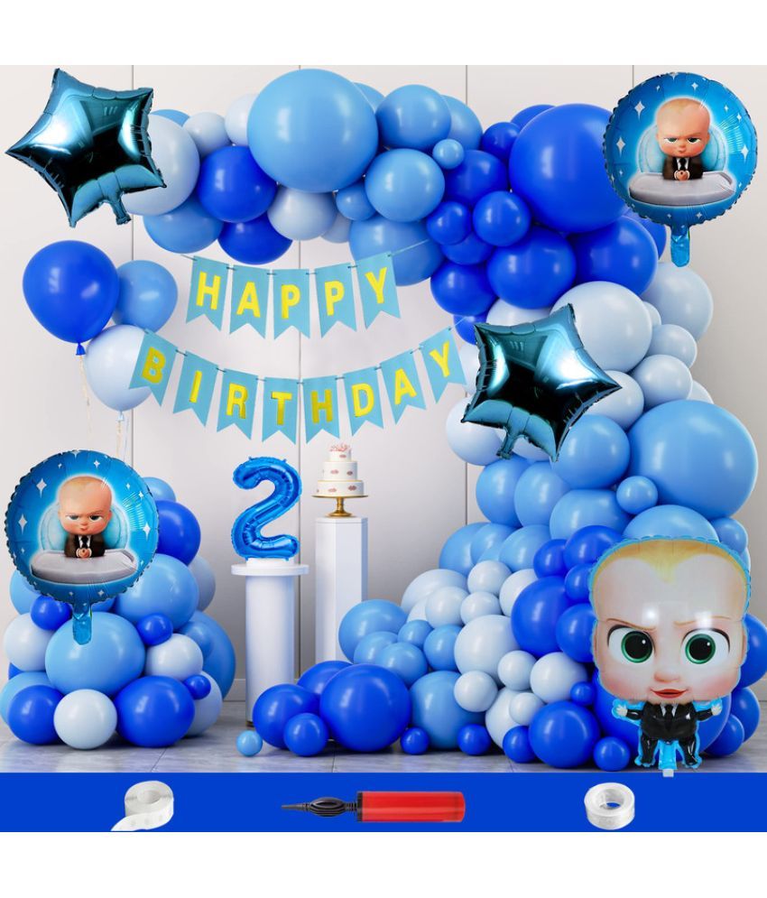     			CRAZYKART Boss Baby Theme Second 2nd Birthday Decoration Items For Boys Party Decoration Kit Balloon Combo Pack Of 110 Pcs Blue