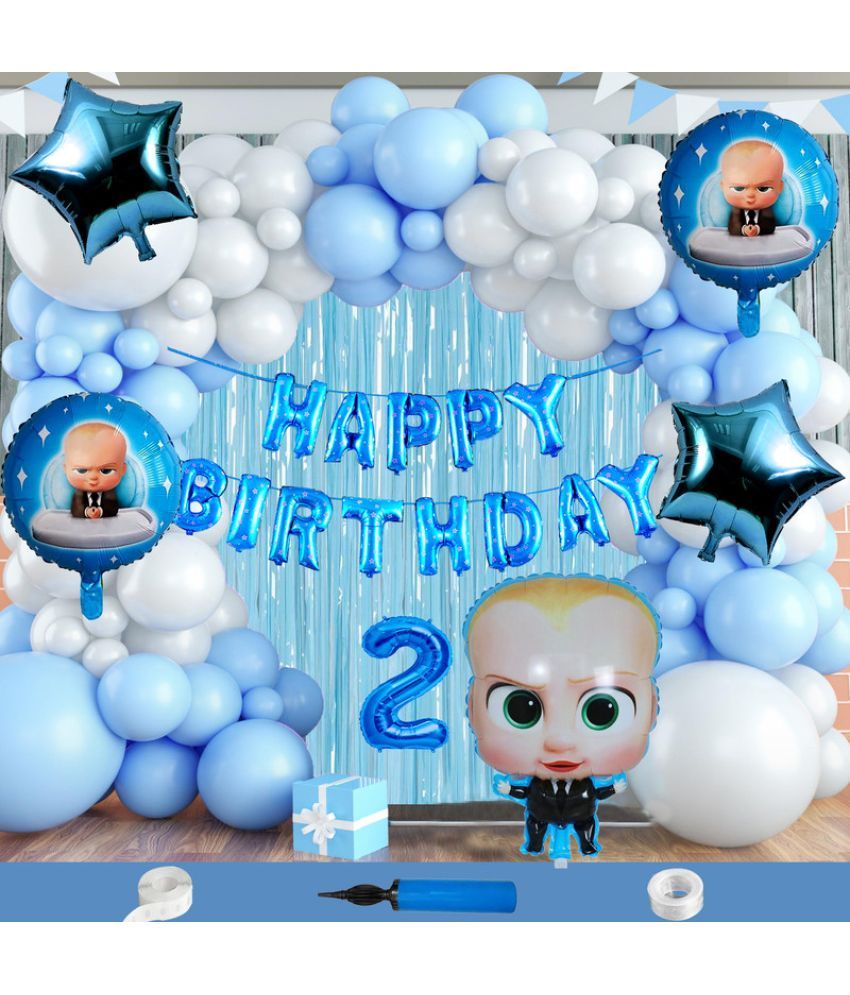     			CRAZYKART Boss Baby Theme Second 2nd Birthday Decoration Items For Boys Party Decoration Kit Balloon Combo Pack Of 112 Pcs Blue