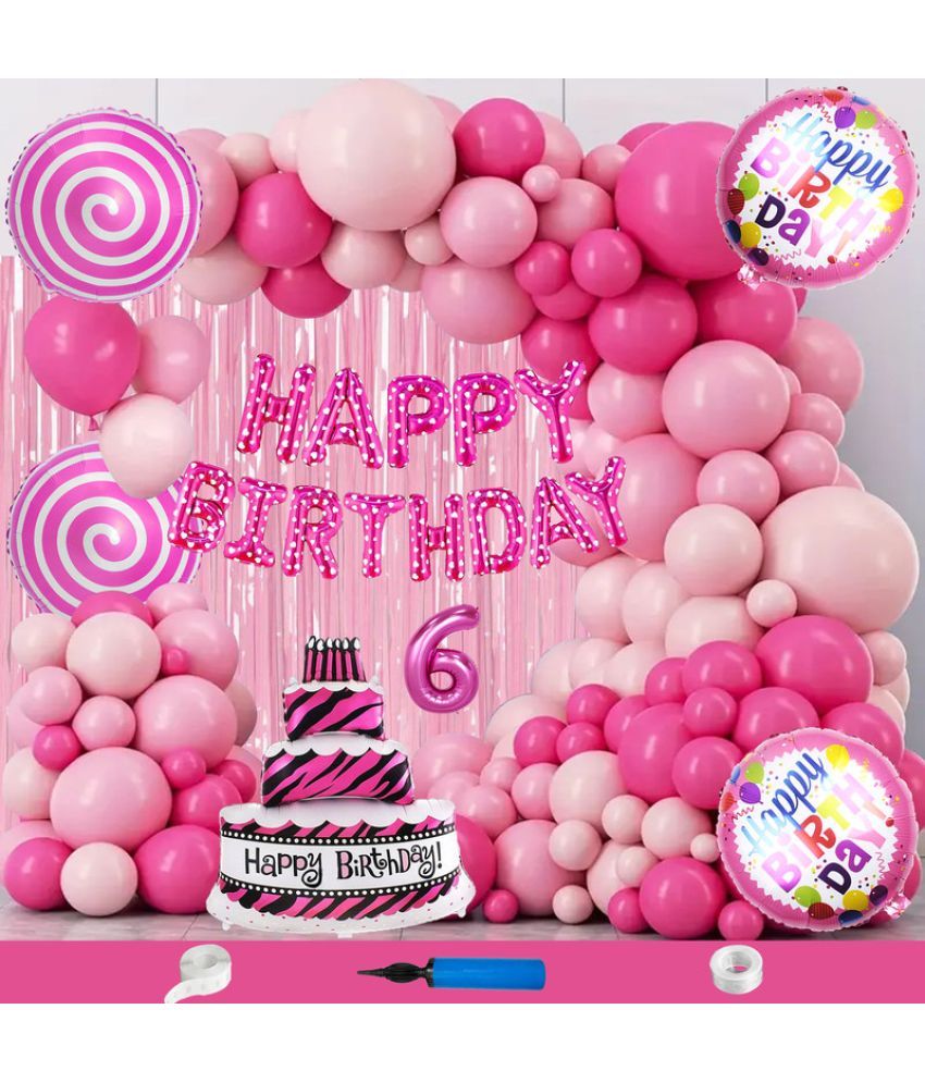     			CRAZYKART Cake Theme Sixth 6th Birthday Decoration Items For Girls Party Decoration Kit Balloon Combo Pack Of 112 Pcs Pink