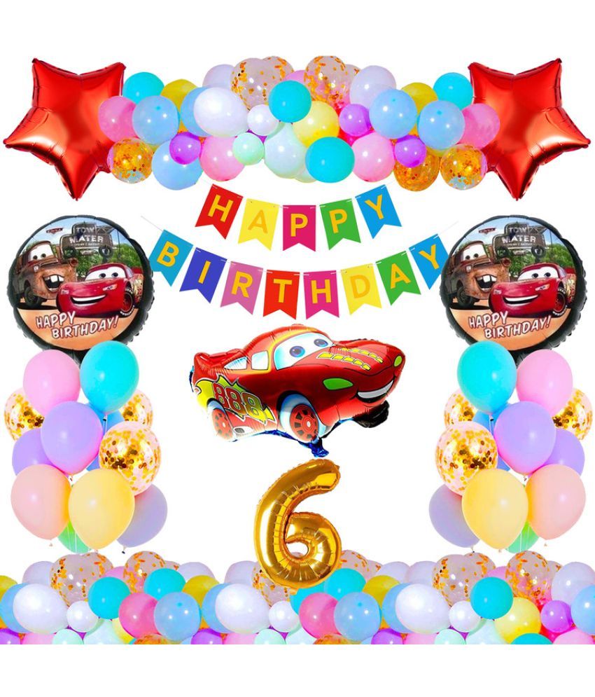     			CRAZYKART Cars Theme Sixth 6th Birthday Decoration Items For Boys Party Decoration Kit Balloon Combo Pack Of 37 Pcs Red