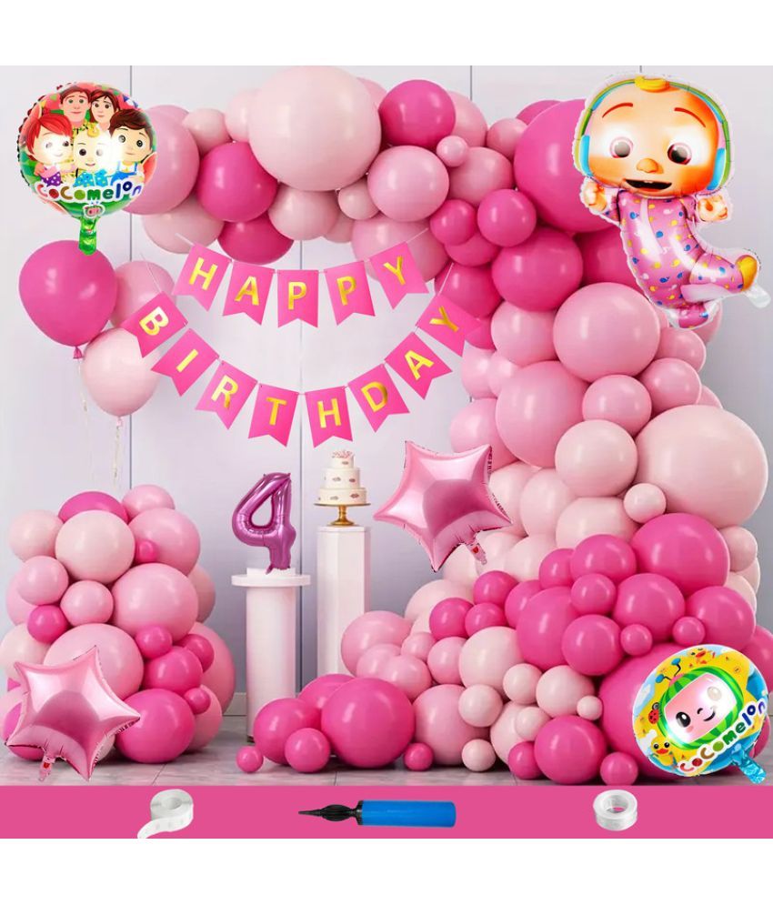     			CRAZYKART Cocomelon Theme Fourth 4th Birthday Decoration Items For Girls Party Decoration Kit Balloon Combo Pack Of 110 Pcs Pink