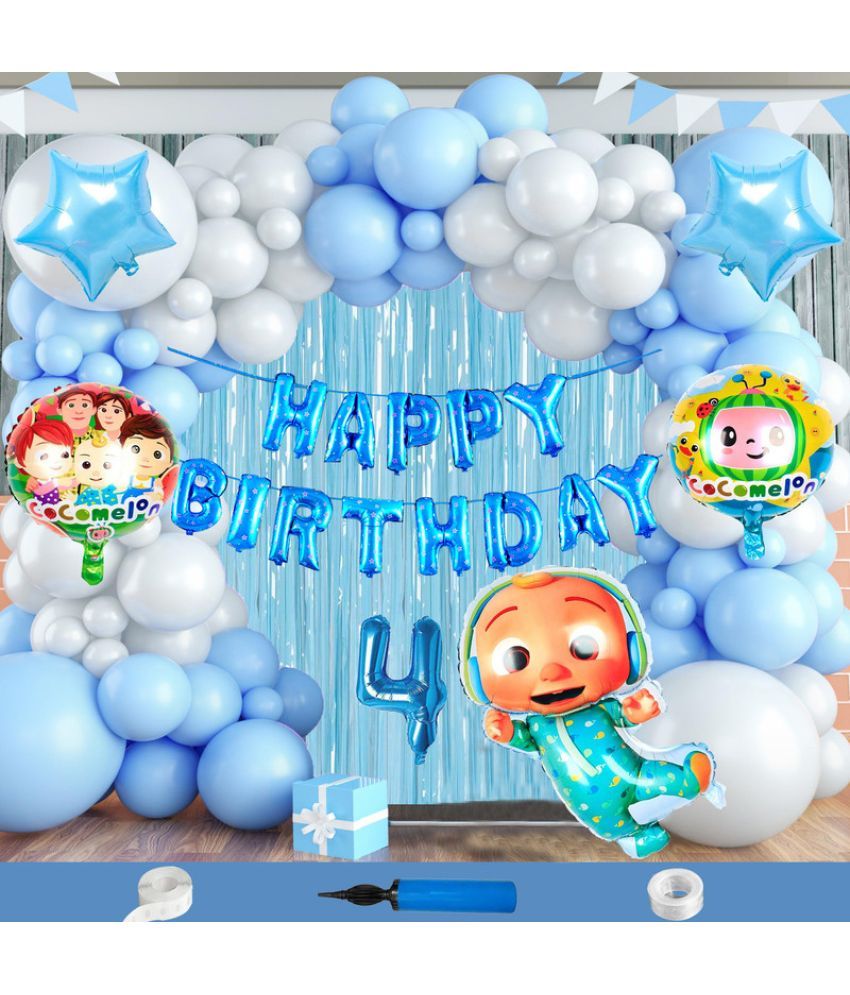     			CRAZYKART Cocomelon Theme Fourth 4th Birthday Decoration Items For Boys Party Decoration Kit Balloon Combo Pack Of 112 Pcs Blue