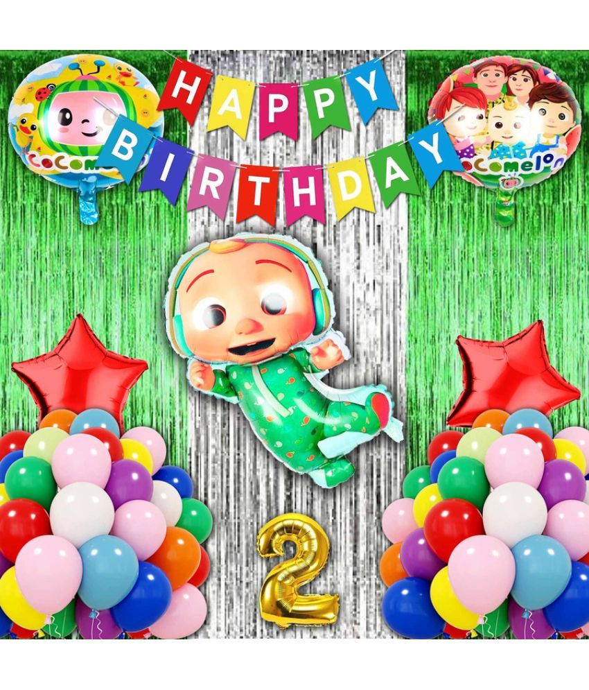     			CRAZYKART Cocomelon Theme Second 2nd Birthday Decoration Items For Boys Party Decoration Kit Balloon Combo Pack Of 40 Pcs Green