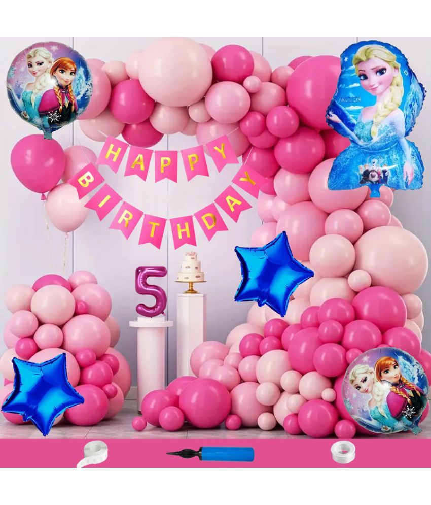     			CRAZYKART Frozen Theme Fifth 5th Birthday Decoration Items For Girls Party Decoration Kit Balloon Combo Pack Of 110 Pcs Pink