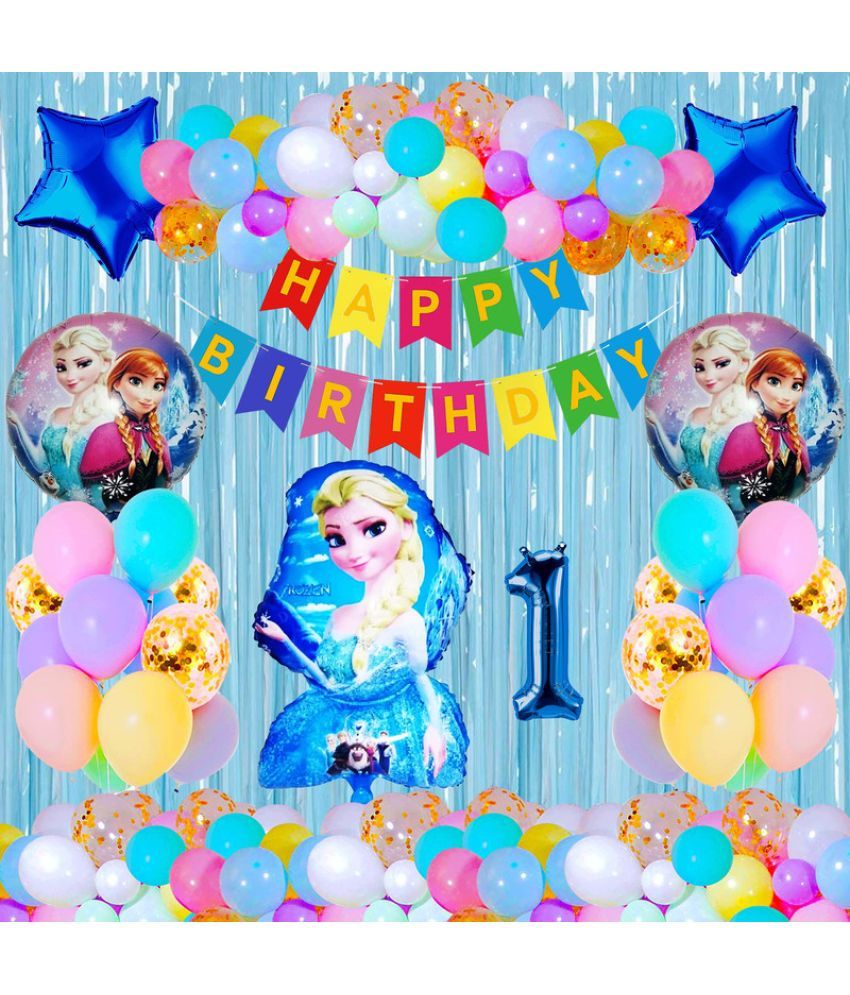     			CRAZYKART Frozen Theme First 1st Birthday Decoration Items For Girls Party Decoration Kit Balloon Combo Pack Of 39 Pcs Blue