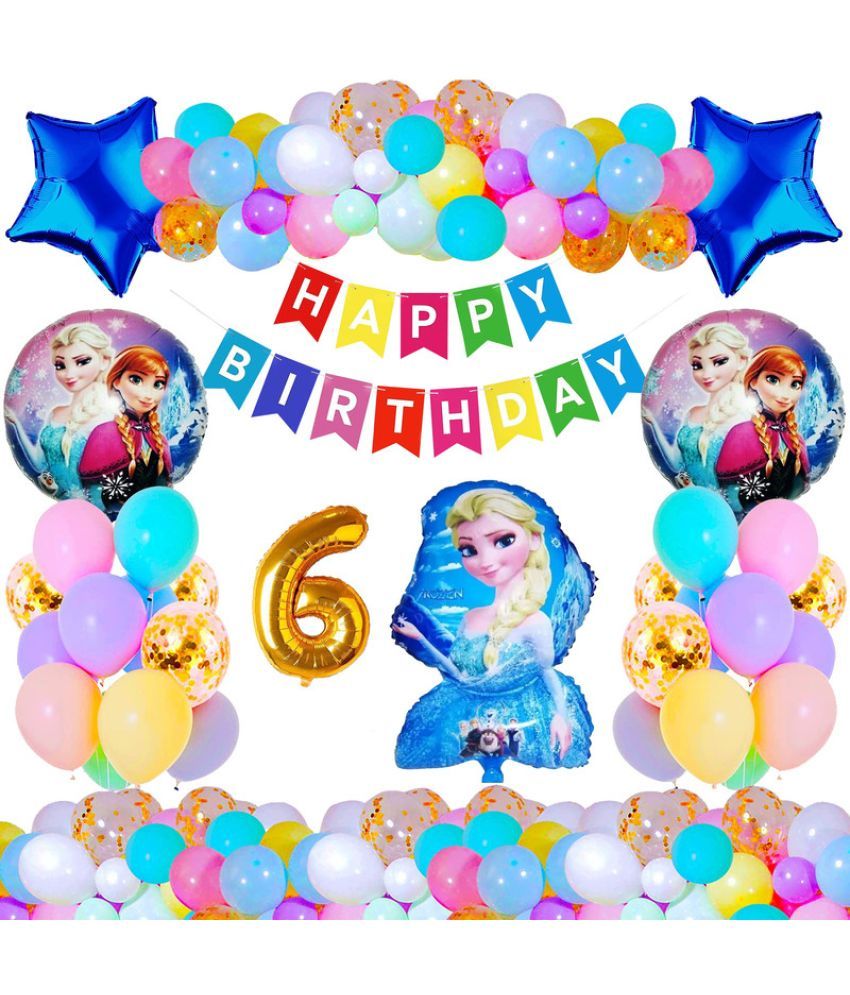     			CRAZYKART Frozen Theme Sixth 6th Birthday Decoration Items For Girls Party Decoration Kit Balloon Combo Pack Of 37 Pcs Blue