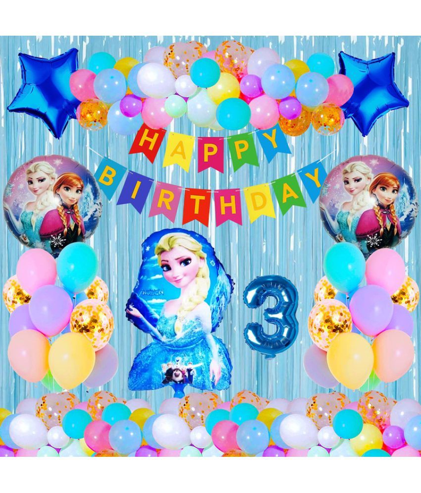     			CRAZYKART Frozen Theme Third 3rd Birthday Decoration Items For Girls Party Decoration Kit Balloon Combo Pack Of 39 Pcs Blue