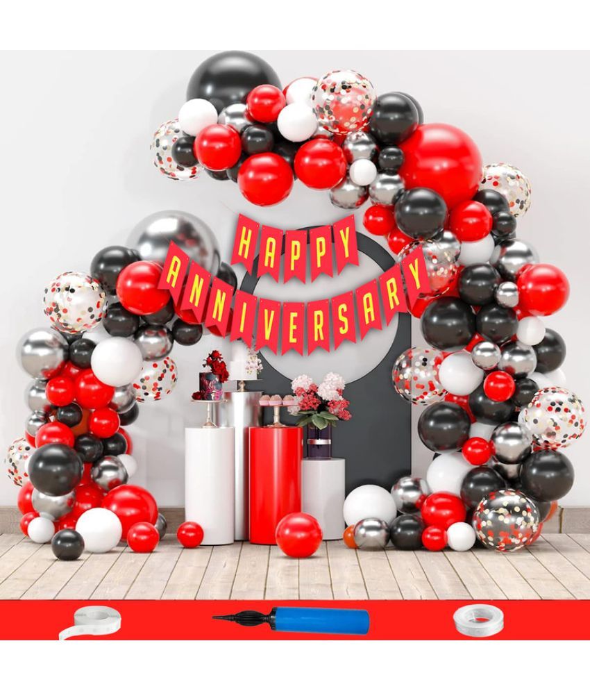     			CRAZYKART Happy Anniversary Decoration Items Kit Combo For Wedding Party Decoration Pack Of 109 Pcs Red Black White Silver