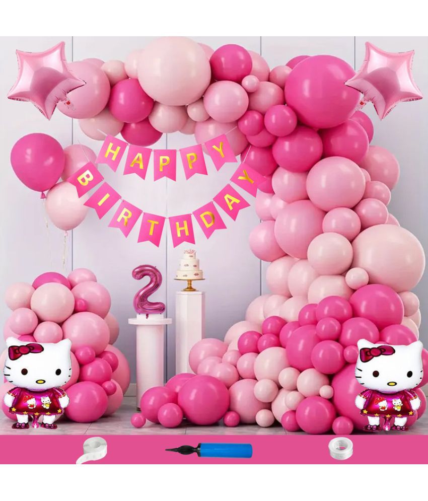     			CRAZYKART Hello Kitty Star Theme Second 2nd Birthday Decoration Items For Girls Party Decoration Kit Balloon Combo Pack Of 109 Pcs Pink