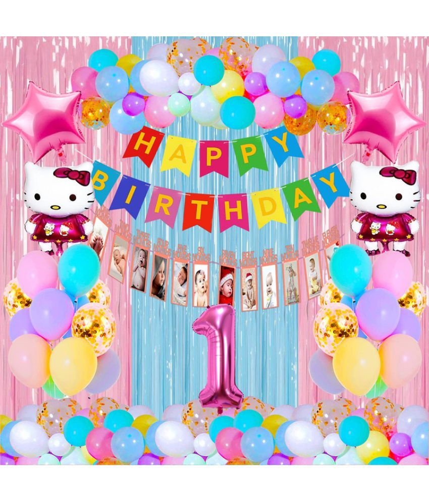     			CRAZYKART Hello Kitty Theme First 1st Birthday Decoration Items For Girls Party Decoration Kit Balloon Combo Pack Of 40 Pcs Pink