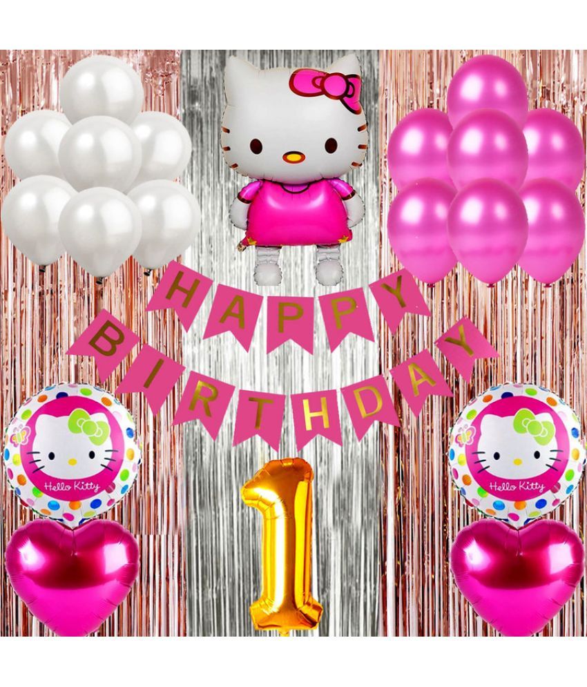     			CRAZYKART Hello Kitty Theme First 1st Birthday Decoration Items For Girls Party Decoration Kit Balloon Combo Pack Of 40 Pcs Pink