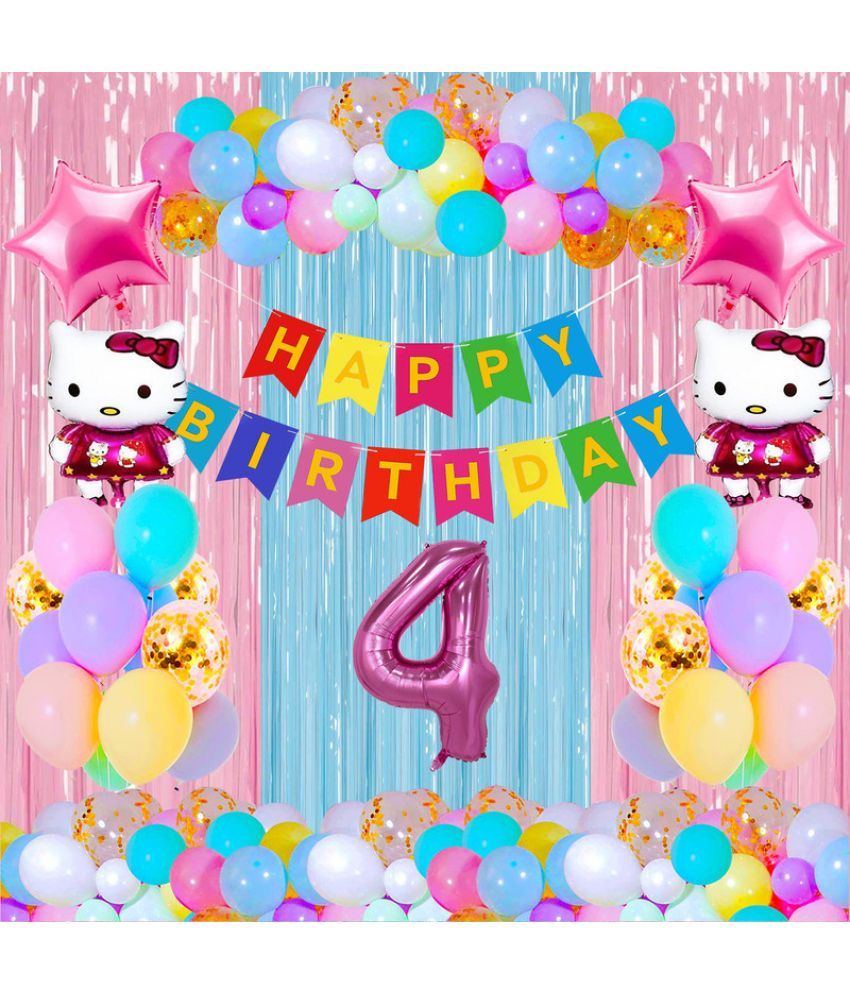     			CRAZYKART Hello Kitty Theme Fourth 4th Birthday Decoration Items For Girls Party Decoration Kit Balloon Combo Pack Of 39 Pcs Pink