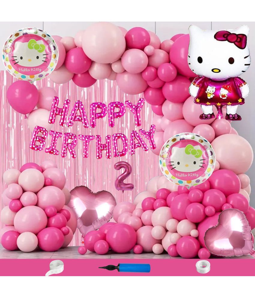     			CRAZYKART Hello Kitty Theme Second 2nd Birthday Decoration Items For Girls Party Decoration Kit Balloon Combo Pack Of 112 Pcs Pink