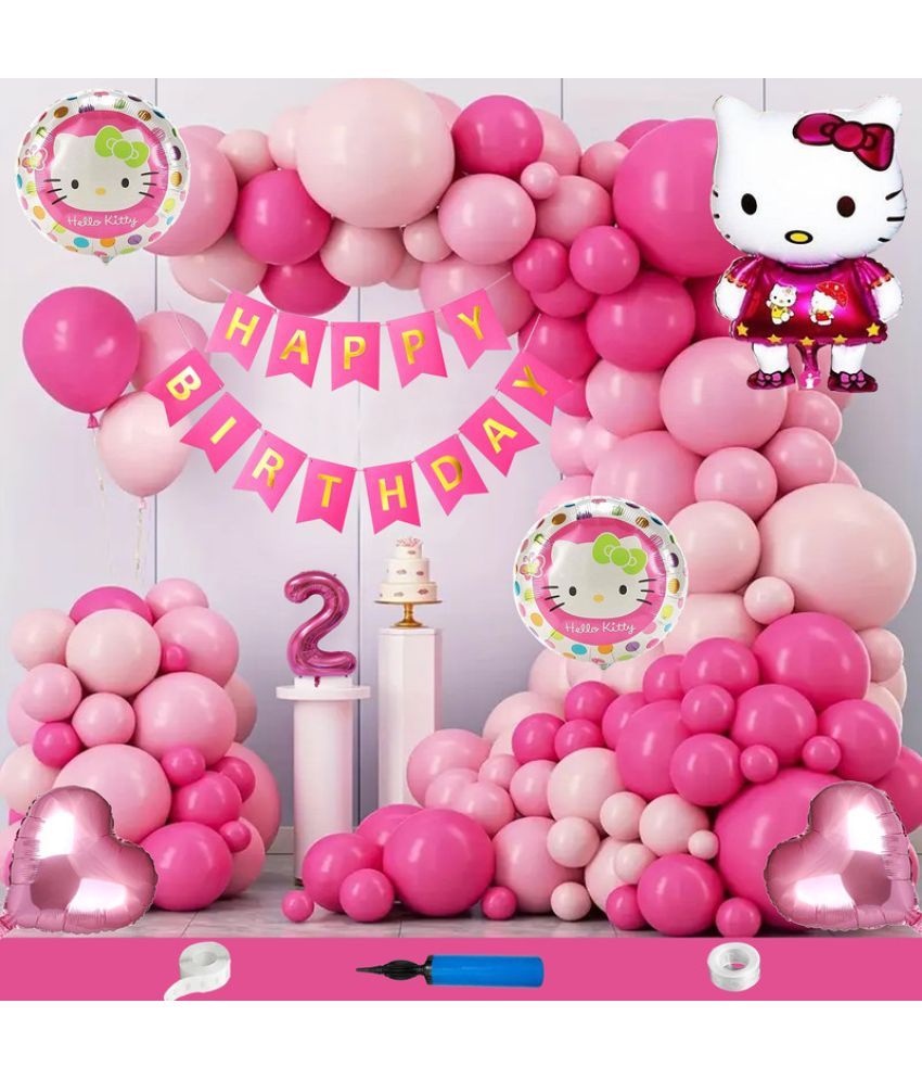     			CRAZYKART Hello Kitty Theme Second 2nd Birthday Decoration Items For Girls Party Decoration Kit Balloon Combo Pack Of 110 Pcs Pink