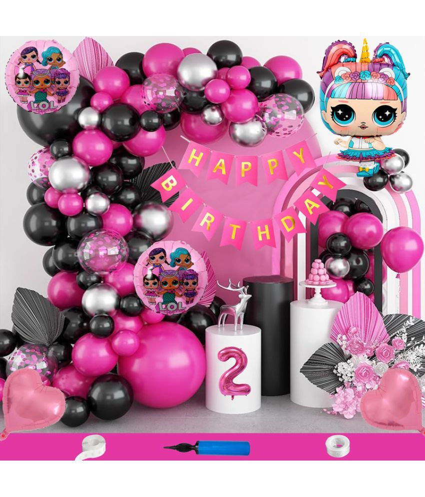     			CRAZYKART Lol Doll Theme Second 2nd Birthday Decoration Items For Girls Party Decoration Kit Balloon Combo Pack Of 90 Pcs Pink