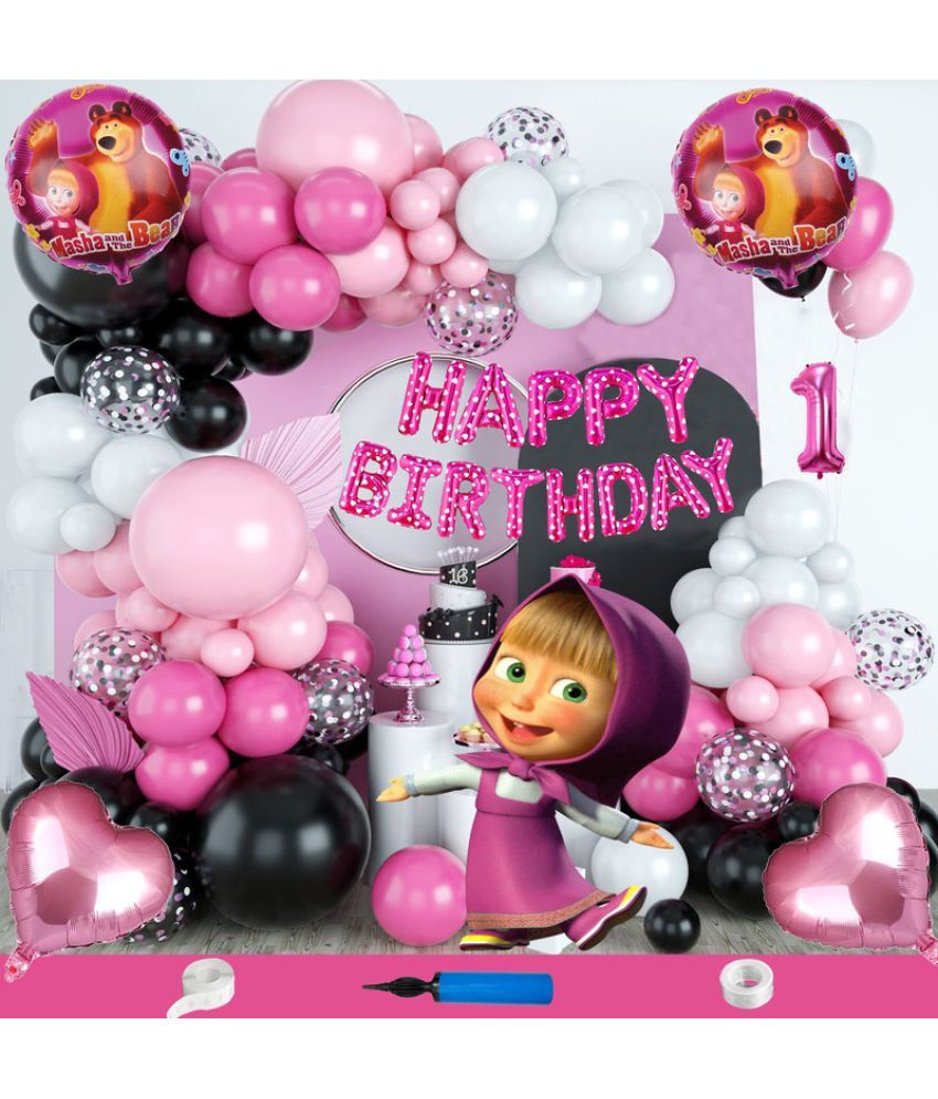     			CRAZYKART Masha Theme First 1st Birthday Decoration Items For Girls Party Decoration Kit Balloon Combo Pack Of 115 Pcs Pink