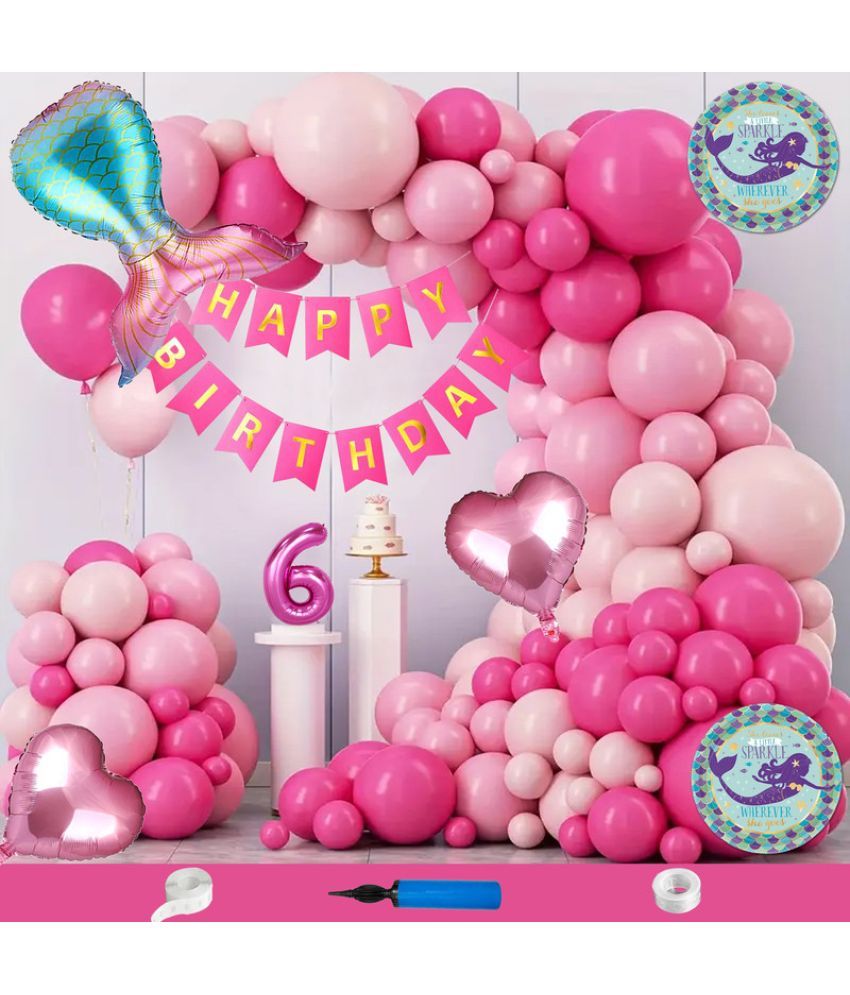     			CRAZYKART Mermaid Tail Theme Sixth 6th Birthday Decoration Items For Girls Party Decoration Kit Balloon Combo Pack Of 110 Pcs Pink