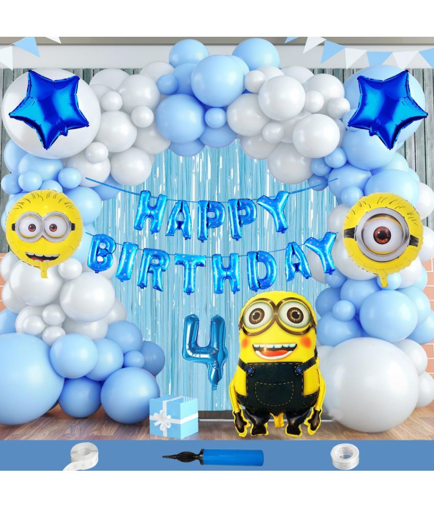     			CRAZYKART Minions Theme Fourth 4th Birthday Decoration Items For Boys Party Decoration Kit Balloon Combo Pack Of 112 Pcs Yellow