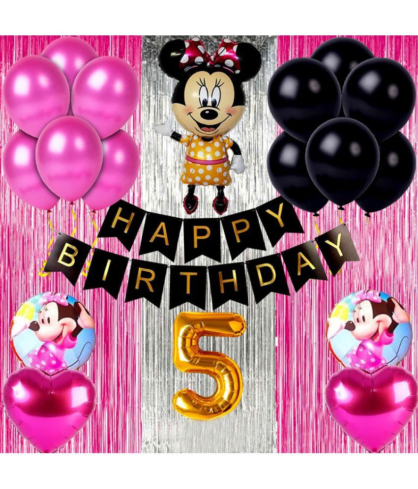     			CRAZYKART Minnie Mouse Theme Fifth 5th Birthday Decoration Items For Girls Party Decoration Kit Balloon Combo Pack Of 40 Pcs Pink