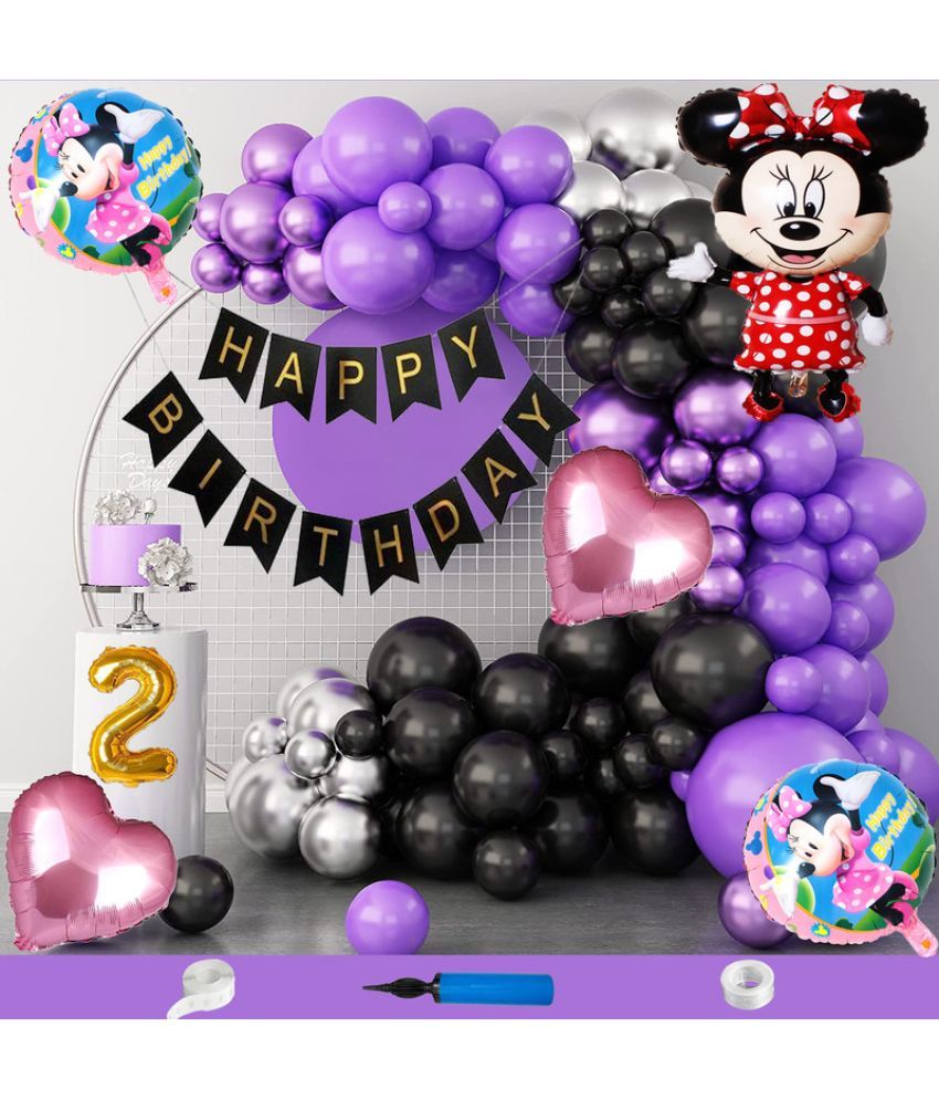     			CRAZYKART Minnie Mouse Theme Second 2nd Birthday Decoration Items For Girls Party Decoration Kit Balloon Combo Pack Of 110 Pcs Purple