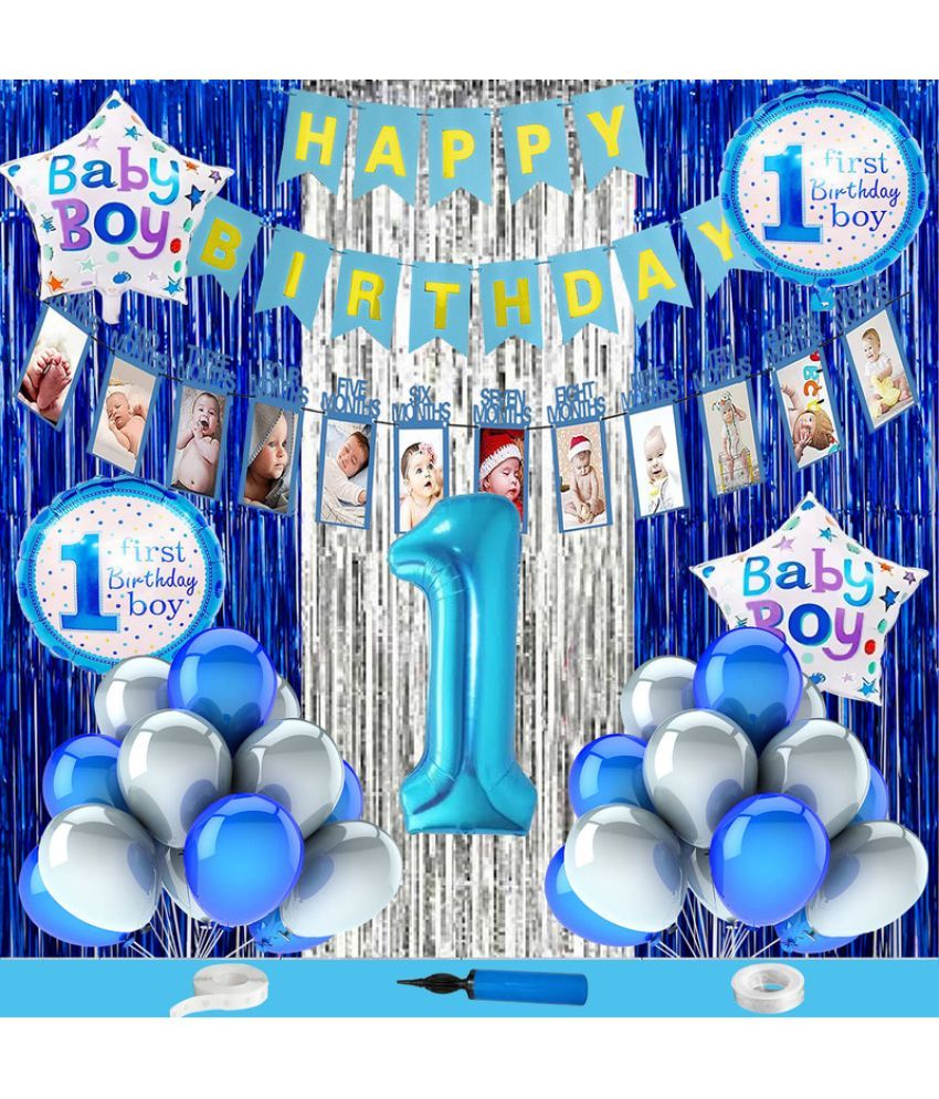     			CRAZYKART Number Theme First 1st Birthday Decoration Items For Boys Party Decoration Kit Balloon Combo Pack Of 63 Pcs Blue