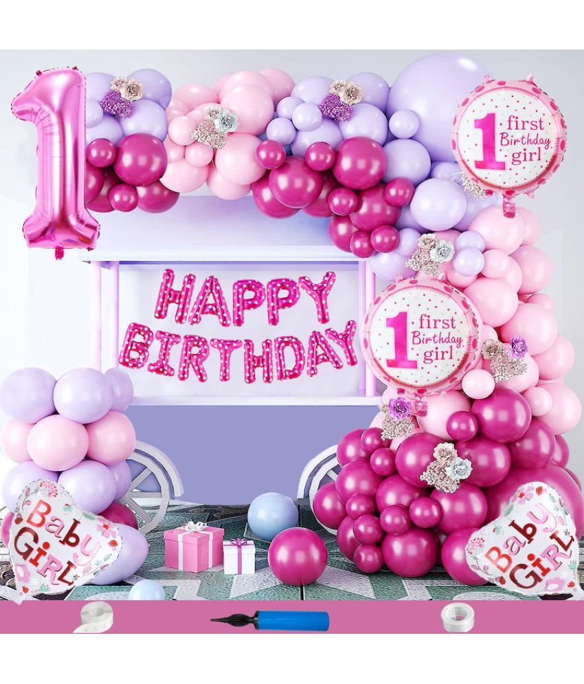     			CRAZYKART Number Theme First 1st Birthday Decoration Items For Girls Party Decoration Kit Balloon Combo Pack Of 84 Pcs Pink