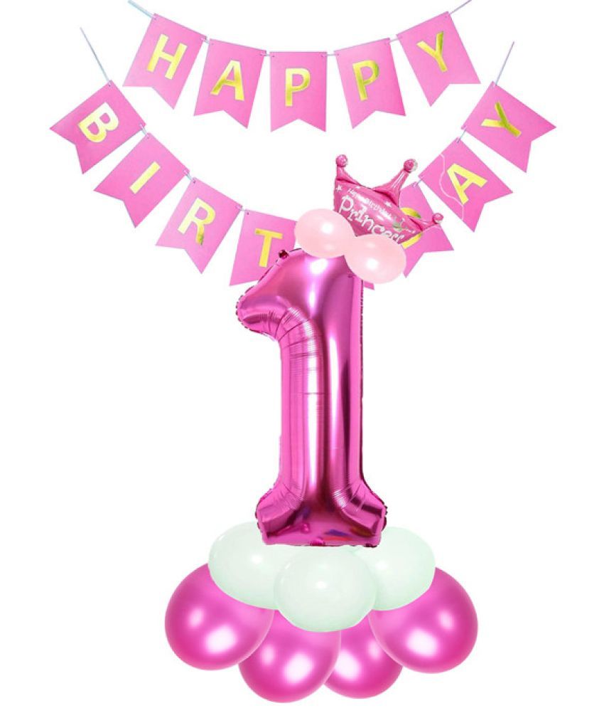     			CRAZYKART Number Theme First 1st Birthday Decoration Items For Girls Party Decoration Kit Balloon Combo Pack Of 18 Pcs Pink