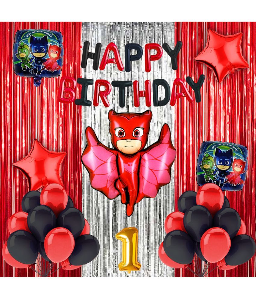     			CRAZYKART PJ Mask Theme First 1st Birthday Decoration Items For Girls Party Decoration Kit Balloon Combo Pack Of 40 Pcs Red