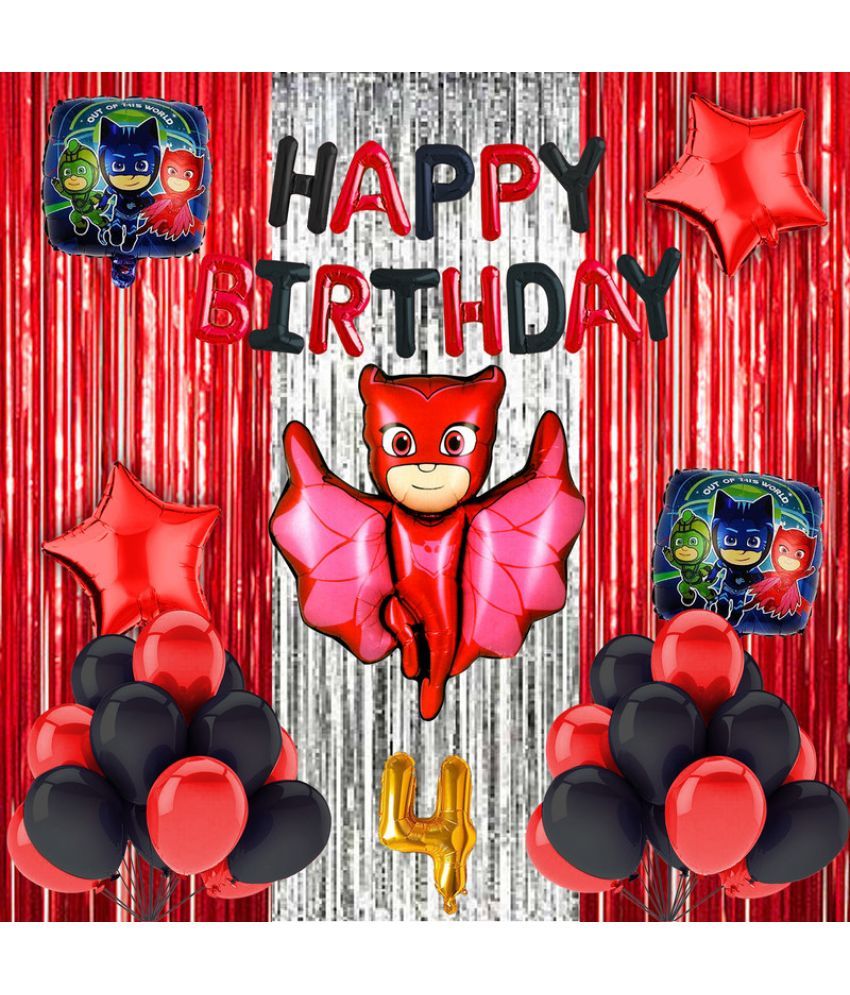     			CRAZYKART PJ Mask Theme Fourth 4th Birthday Decoration Items For Girls Party Decoration Kit Balloon Combo Pack Of 40 Pcs Red