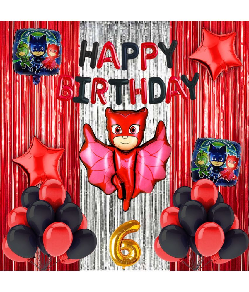     			CRAZYKART PJ Mask Theme Sixth 6th Birthday Decoration Items For Girls Party Decoration Kit Balloon Combo Pack Of 40 Pcs Red