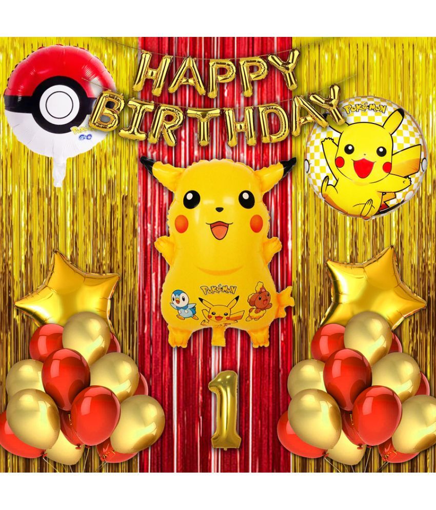     			CRAZYKART Pikachu Pokemon Theme First 1st Birthday Decoration Items For Boys Party Decoration Kit Balloon Combo Pack Of 40 Pcs Yellow