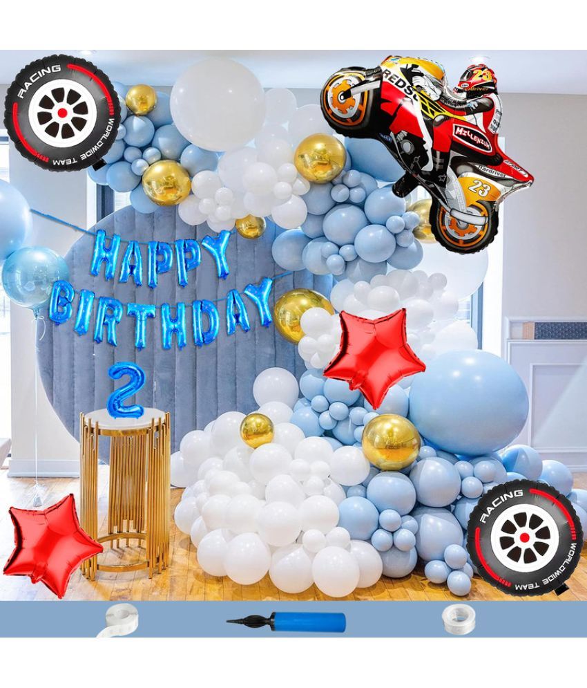     			CRAZYKART Racing Bike Theme Second 2nd Birthday Decoration Items For Boys Party Decoration Kit Balloon Combo Pack Of 135 Pcs Red